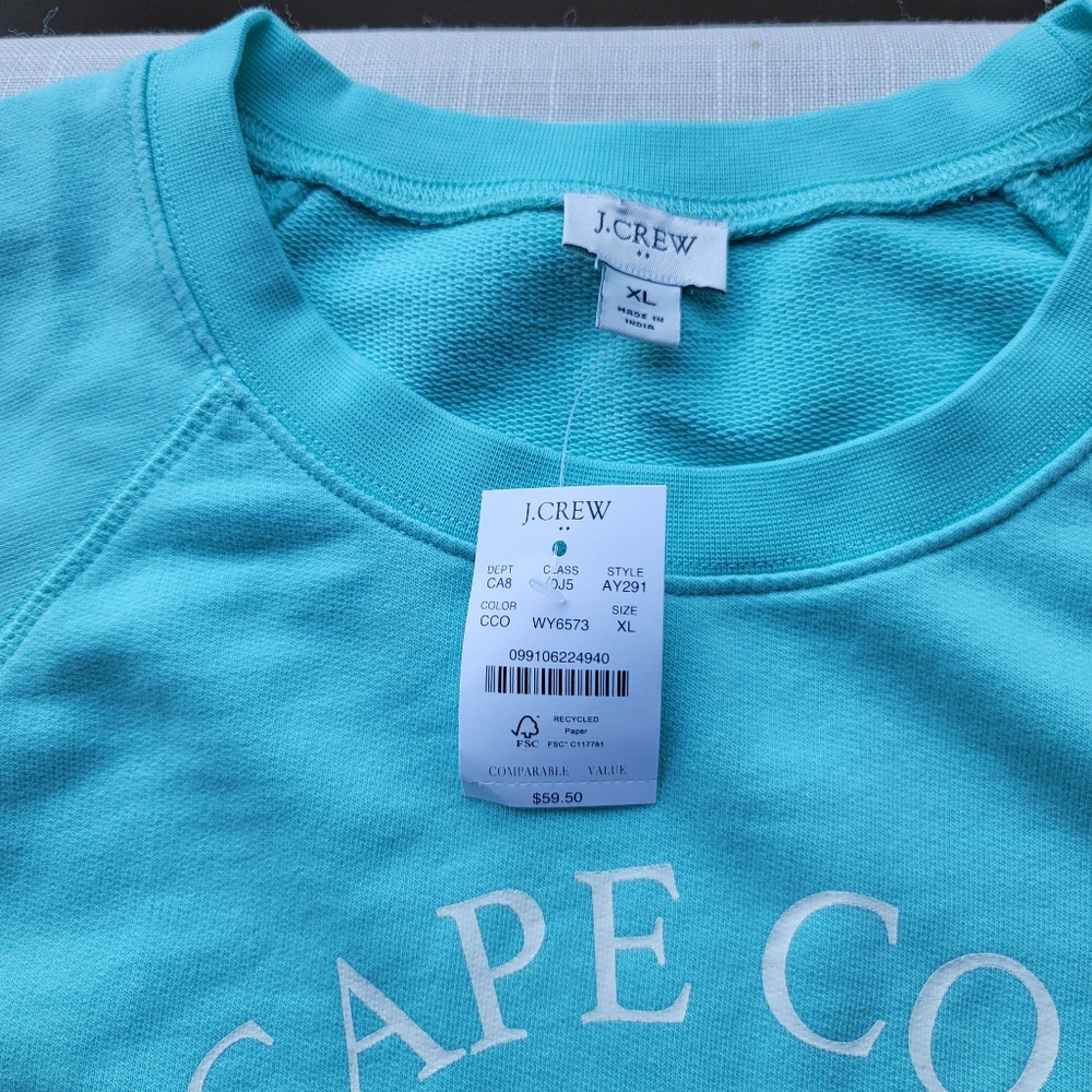 New! J. Crew sz XL X-Large Cape Cod Aqua Blue Pullover Sweatshirt NWT - Picture 4 of 10